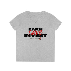 Save, Earn, Invest - Ladies' V-Neck T-Shirt